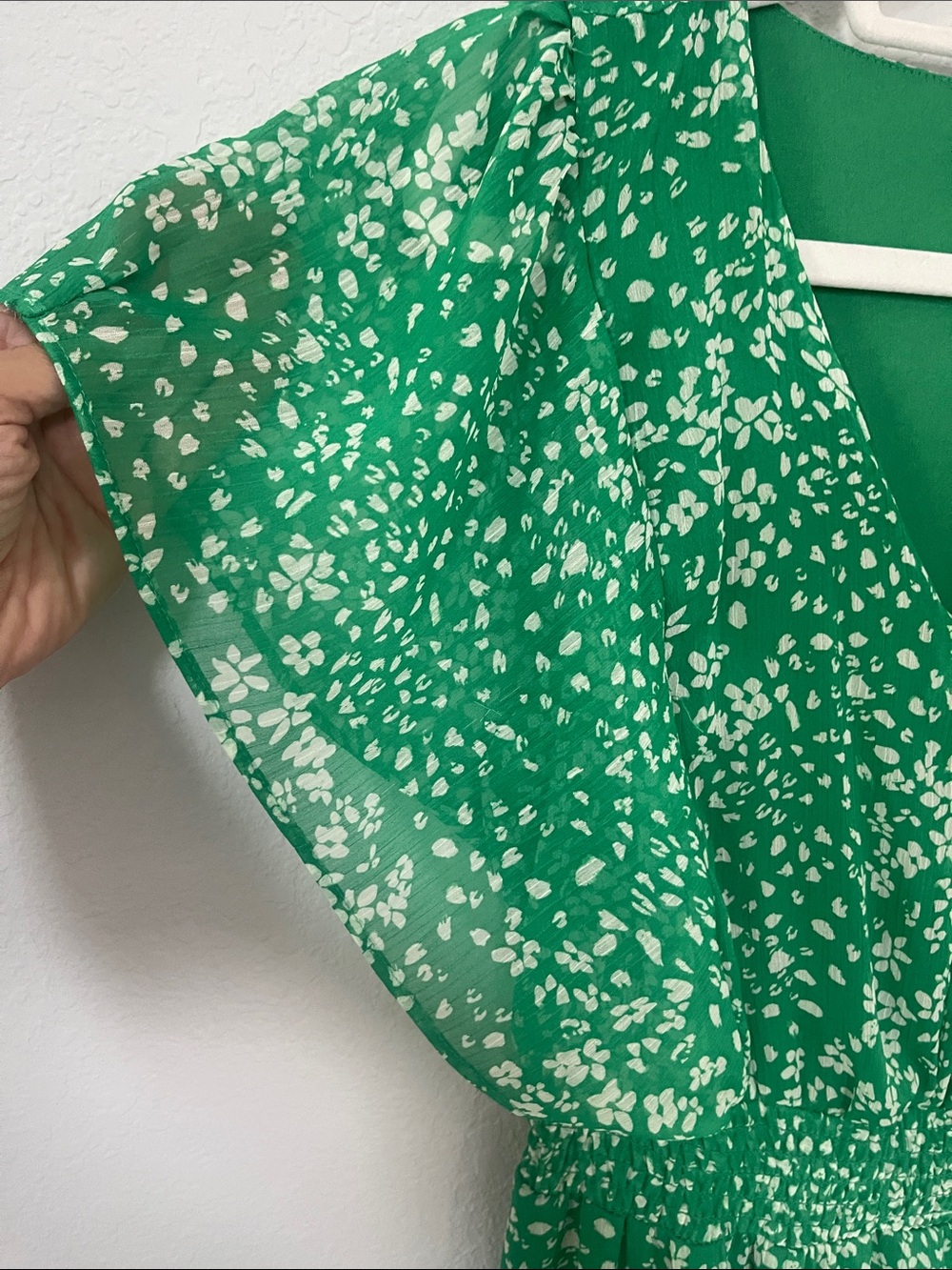 DKNY Green Floral Flutter Sleeve High Low Midi Dress 12P Petite - Picture 8 of 8